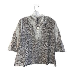 By Anthropologie Cape Sleeve Lace Trim Blouse SZ Large Peasant Boho Cottage NWT